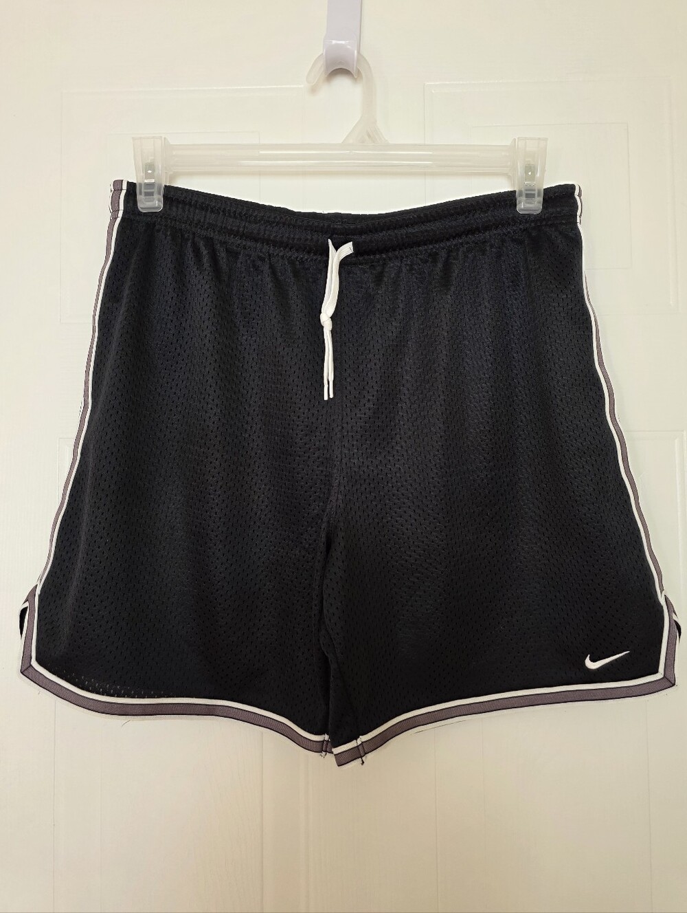 Nike Mesh Athletic Shorts with White Drawcord and Trim, Black, Medium